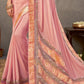 Lemonade Pink Satin Silk Saree with Resham & Cord Embroidery