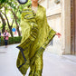 Avocado Green Designer Satin Crepe Printed Saree