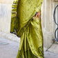 Avocado Green Designer Satin Crepe Printed Saree