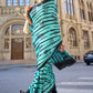 Tiffany Blue Designer Satin Crepe Printed Saree