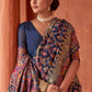 Navy Blue Banarasi Kora Silk Saree with Pashmina Weaving & Zari Border Pallu