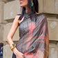 Black & Orange Digital Printed Poly Viscose Saree