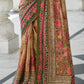 Beige Brown Floral Digital Print Silk Saree