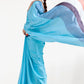 Baby Blue Digital Printed Satin Crepe Saree