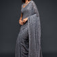 Silver Grey Sequins & Thread Embroidered Designer Georgette Saree