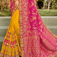 Yellow and Pink Half N Half Silk Saree with Embroidered work