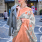 White & Orange Printed Soft Silk Saree