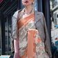 White & Orange Printed Soft Silk Saree