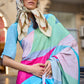 Blue & Green Digital Printed Crepe Silk Saree