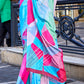 Blue & Green Digital Printed Crepe Silk Saree