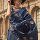 Yale Blue Handloom Woven Satin Silk Saree