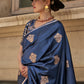 Yale Blue Handloom Woven Satin Silk Saree