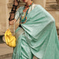 Aquamarine Blue Handloom Woven Satin Silk Saree