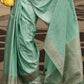 Aquamarine Blue Handloom Woven Satin Silk Saree
