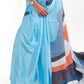 Baby Blue Digital Printed Satin Crepe Saree