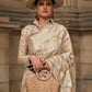 Beige Brown Zari Handloom Woven Organza Silk Saree