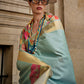 Arctic Blue Zari Handloom Woven Soft Silk Saree