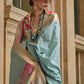 Arctic Blue Zari Handloom Woven Soft Silk Saree