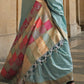 Arctic Blue Zari Handloom Woven Soft Silk Saree