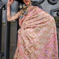 Beige Brown Parsi Handloom Woven Organza Silk Saree