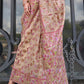 Beige Brown Parsi Handloom Woven Organza Silk Saree