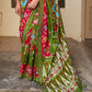 Kelly Green Printed Patola Silk Saree with Zari Border & Tassels on Pallu