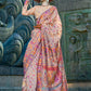 White & Pink Blended Jamawar Woven Organza Silk Saree