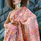 White & Pink Blended Jamawar Woven Organza Silk Saree