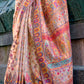White & Pink Blended Jamawar Woven Organza Silk Saree