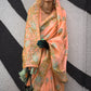 Aerospace Orange Floral Parsi Weaving Handloom Silk Saree