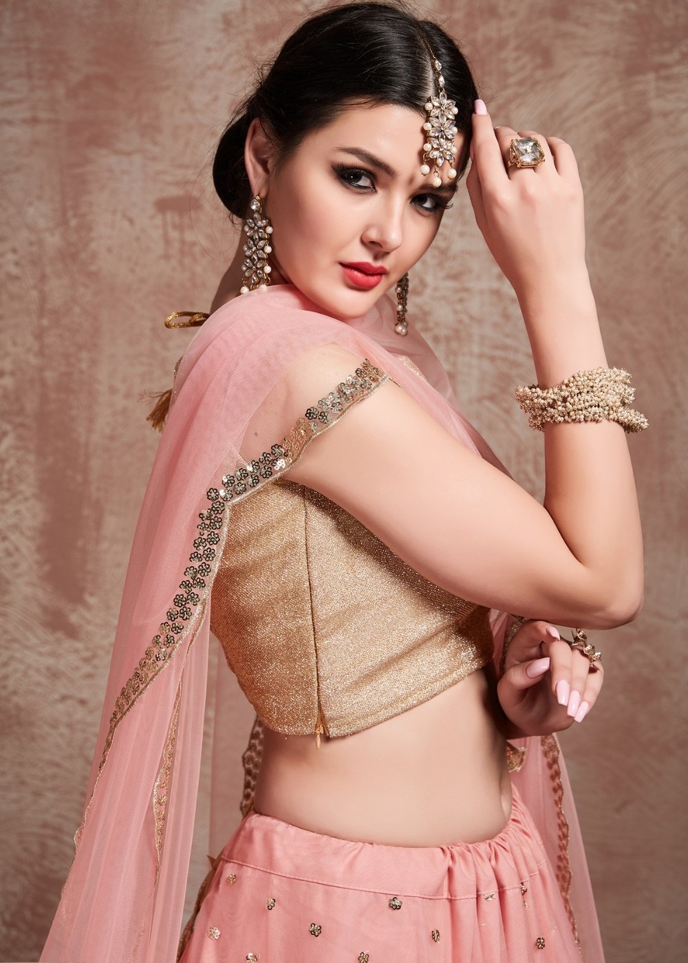 Baby Pink Designer Soft Net Lehenga with Sequins & Zari work
