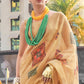 Beige Brown Printed Handloom Zari Tissue Saree
