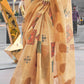 Beige Brown Printed Handloom Zari Tissue Saree
