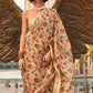 Beige Brown Floral Printed Tissue saree