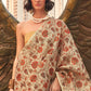 Beige Brown Floral Printed Tissue saree