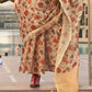 Beige Brown Floral Printed Tissue saree