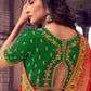 Tuscany Yellow & Red Banarasi Silk Lehenga Choli with Khatli work Embroidery
