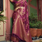 Dark Magenta Purple Woven Designer Satin Silk Saree