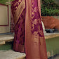 Dark Magenta Purple Woven Designer Satin Silk Saree
