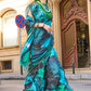 Blue & Black Printed Satin Georgette Saree