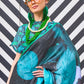 Blue & Black Printed Satin Georgette Saree