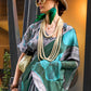 Viridian Green Printed Satin Georgette Saree