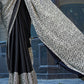 Black & White Contemporary Printed Satin Crepe Saree