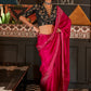 Wild Berry Pink Handloom Woven Viscose Satin Saree with Contrast Blouse
