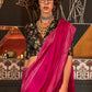 Wild Berry Pink Handloom Woven Viscose Satin Saree with Contrast Blouse