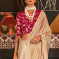Beige Brown Handloom Woven Viscose Satin Saree with Contrast Blouse