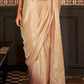Beige Brown Handloom Woven Viscose Satin Saree with Contrast Blouse