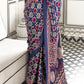 Whale Blue Ajrakh Printed Satin Crepe Saree