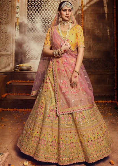 Yellow Organza Bridal Lehenga Choli with Thread, Zari and Stone work (Pre-Order)