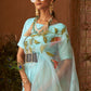 Baby Blue Digital Floral Print Organza Saree